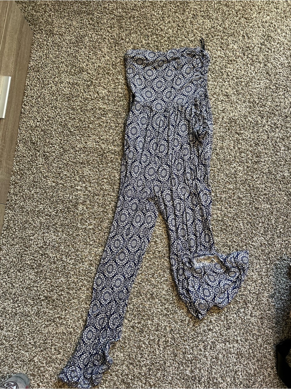 Forever 21 Strapless Printed Jumpsuit - Navy & White
